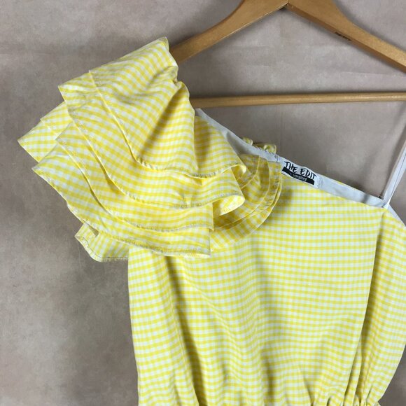 THE EDIT Yellow Gingham Plaid One-Shoulder Asymmetrical Sun Dress NWT MEDIUM - Picture 4 of 7